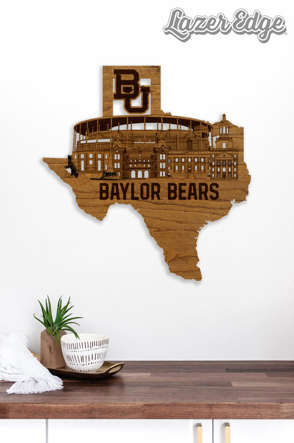 Baylor University Campus Skyline Wall Hanging - Crafted from Cherry and Maple Wood