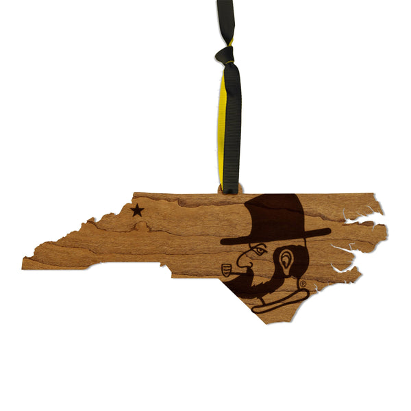 Appalachian State University Yosef on State Ornament – Crafted from Cherry and Maple Wood – App State Mountaineers
