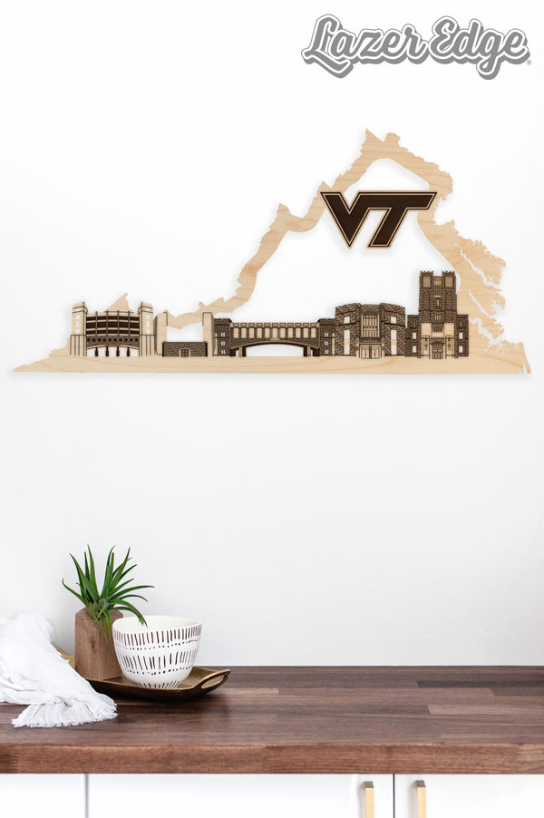 Virginia Tech Skyline Wall Hanging - Crafted from Cherry and Maple Wood - Virginia Tech Hokies