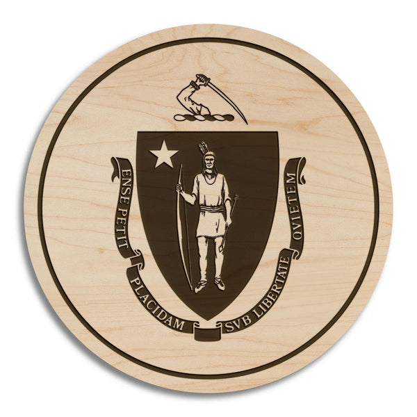 Massachusetts State Flag Coaster - Crafted from Cherry or Maple Wood