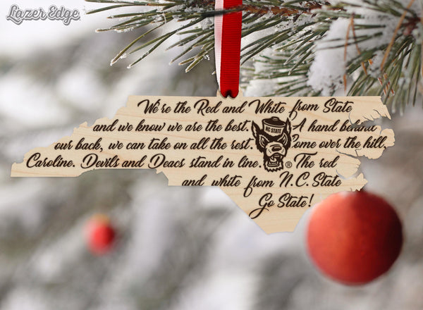 NC State University Fight Song Ornament – Crafted from Cherry or Maple Wood – North Carolina State Wolfpack