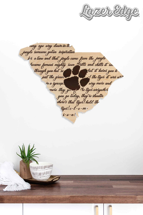 Clemson University Fight Song Wall Hanging - Crafted from Cherry or Maple Wood - Clemson University Tigers