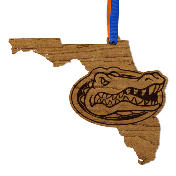 University of Florida Gators on State Ornament – Crafted from Cherry and Maple Wood – Florida Gators
