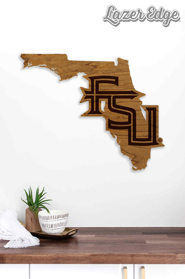 Florida State University FSU on State Wall Hanging - Crafted from Cherry or Maple Wood - Florida State Seminoles