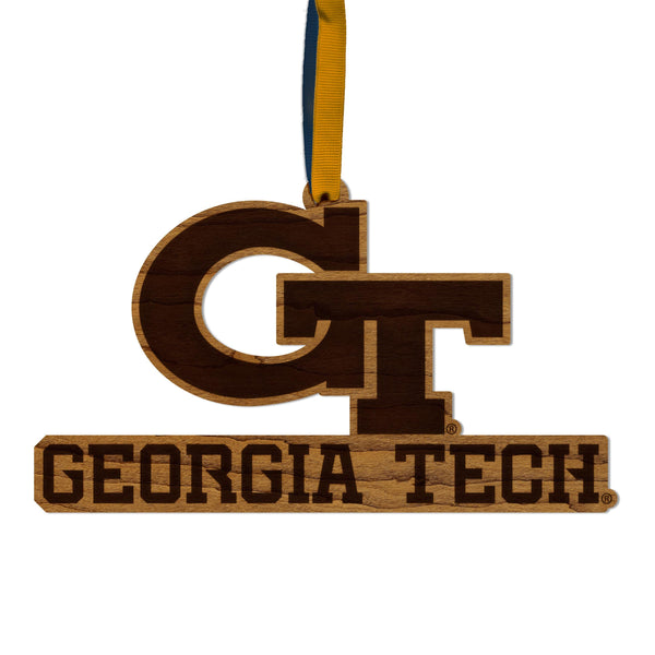 Georgia Tech Primary Logo Ornament - Crafted from Cherry or Maple Wood - Georgia Tech Yellow Jackets