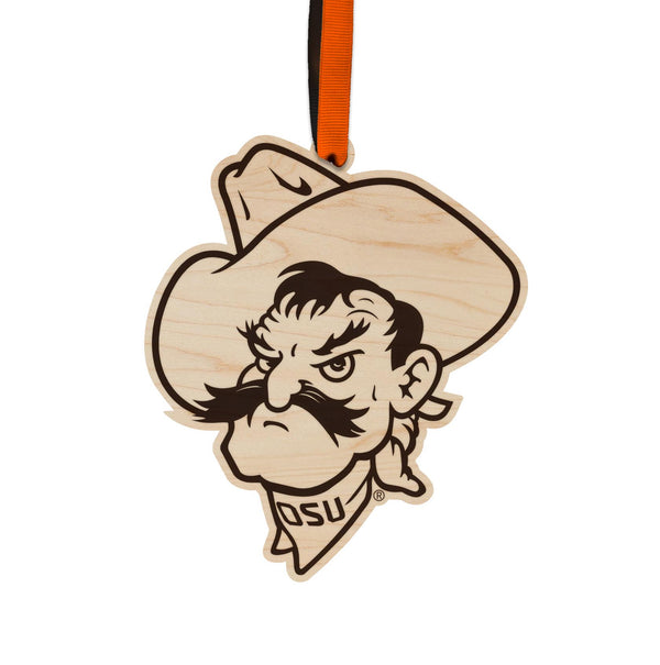 Oklahoma State Pistol Pete Ornament – Crafted from Cherry and Maple Wood – OSU Cowboys