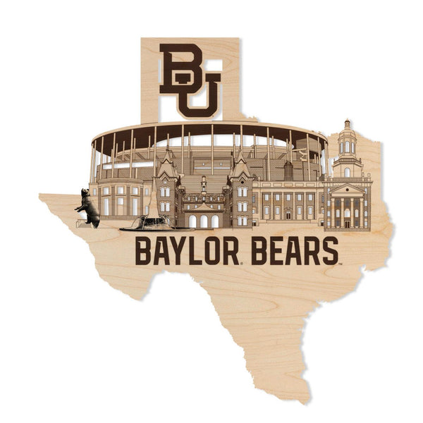 Baylor University Campus Skyline Wall Hanging - Crafted from Cherry and Maple Wood