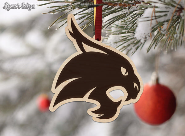 Texas State University Bobcats Ornament – Crafted from Cherry and Maple Wood – Texas State Bobcats