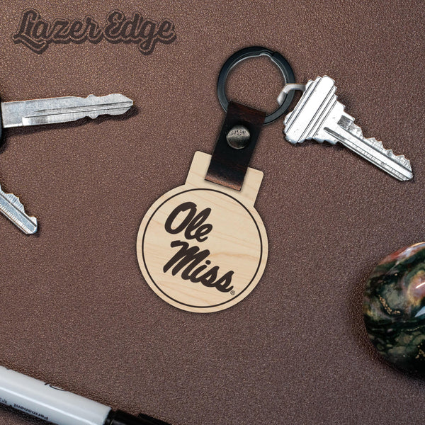 Ole Miss Wooden Keychain – Crafted from Cherry or Maple Wood