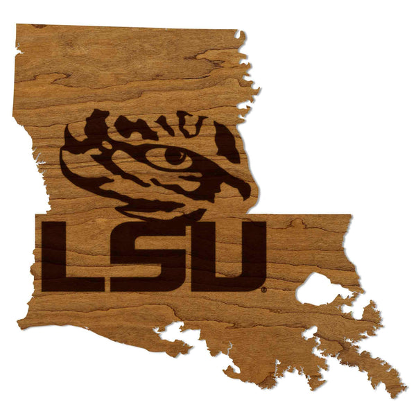 Louisiana State University Tiger Eye on State Wall Hanging - Crafted from Cherry or Maple Wood - LSU Tigers