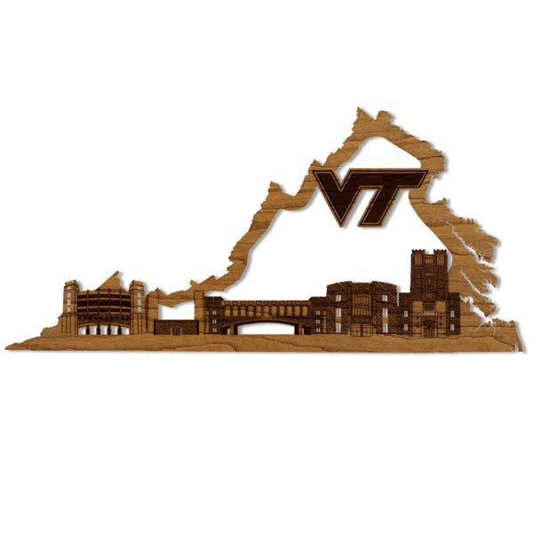 Virginia Tech Skyline Wall Hanging - Crafted from Cherry and Maple Wood - Virginia Tech Hokies