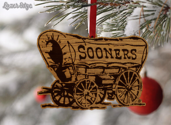 Oklahoma University Sooner Wagon Ornament – Crafted from Cherry and Maple Wood – Oklahoma University Sooners