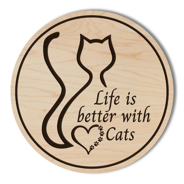Life is better with Cats Wooden Coaster - Crafted from Cherry or Maple Wood