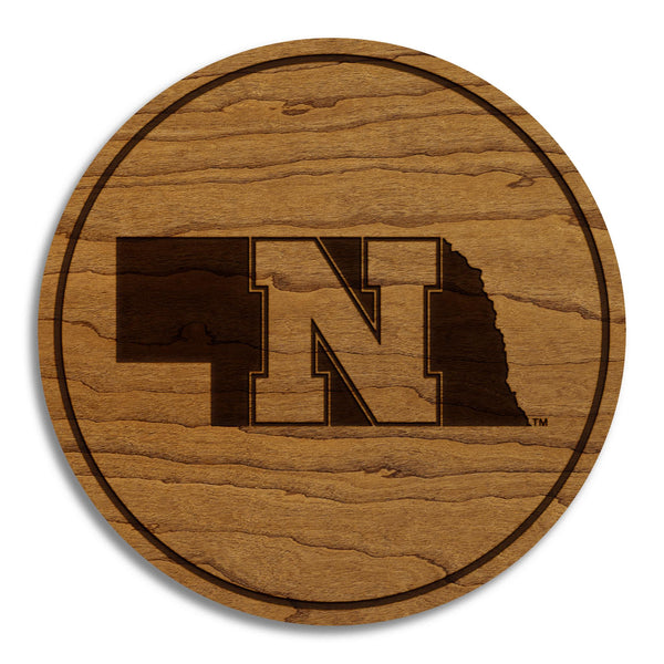 University of Nebraska State Logo Coaster - Crafted from Cherry or Maple Wood - Nebraska Huskers