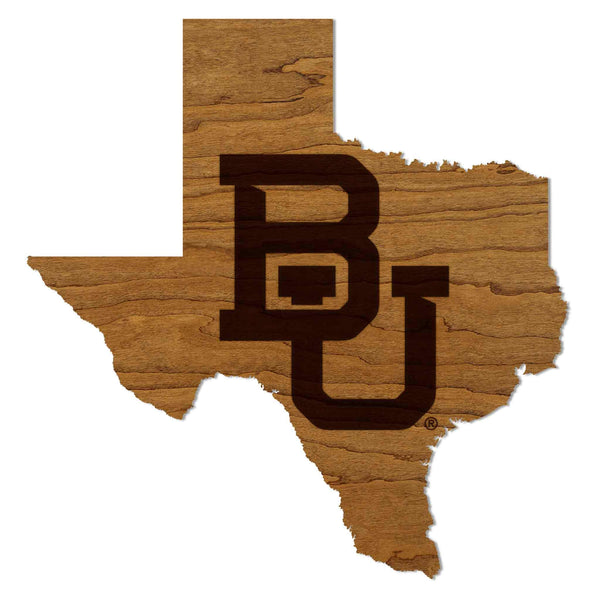 Baylor University BU on State Wall Hanging - Crafted from Cherry and Maple Wood - Baylor Bears