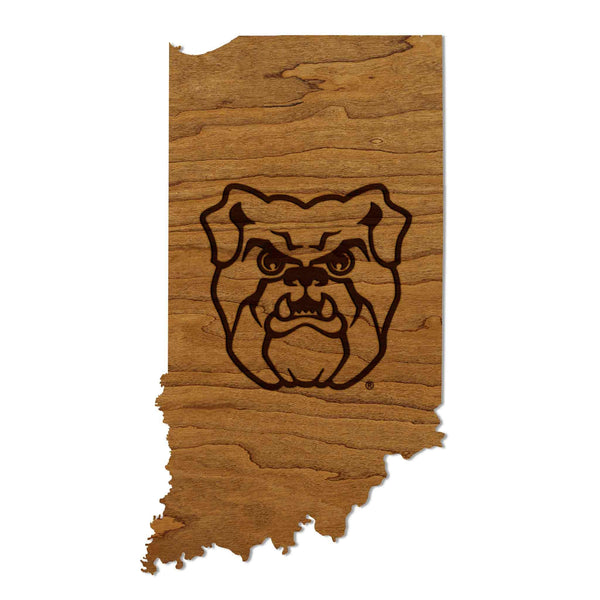 Butler University Bulldog on State Wall Hanging - Crafted from Cherry or Maple Wood - Butler Bulldogs