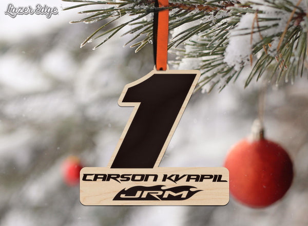 Carson Kvapil #1 Wooden Ornament  | Crafted from Cherry and Maple Wood | Made in USA | Officially Licensed by JR Motorsports