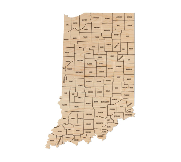 Indiana County Map Wall Hanging - Crafted from Cherry or Maple Wood