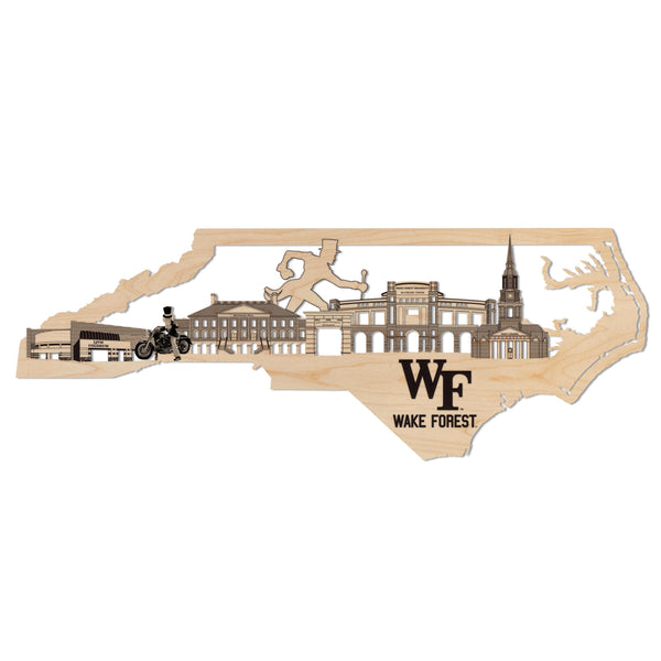 Wake Forest University Skyline Wall Hanging - Crafted from Cherry and Maple Wood - Wake Forest Demon Deacons