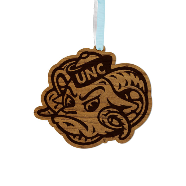 University of North Carolina Chapel Hill Ramses Face Ornament – Crafted from Cherry and Maple Wood – UNC Tar Heels