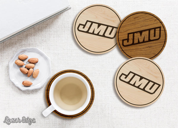 James Madison University Wordmark Coaster – Crafted from Cherry or Maple Wood – JMU Dukes