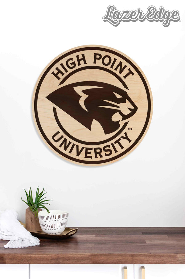 High Point University Circular Athletic Logo Wall Hanging - Crafted from Cherry or Maple Wood - High Point Panthers