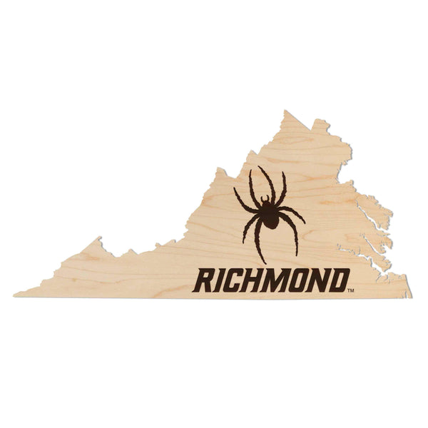 University of Richmond Spiders on State Wall Hanging - Crafted from Cherry and Maple Wood