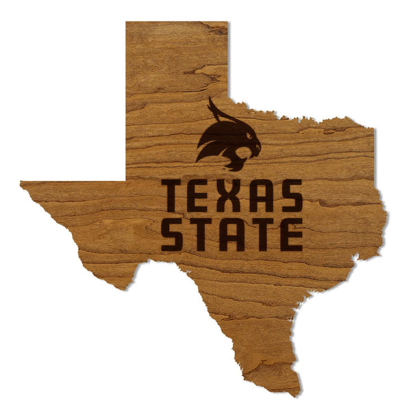 Texas State University Bobcat on State Wall Hanging – Crafted from Cherry and  Maple Wood - Texas State Bobcats