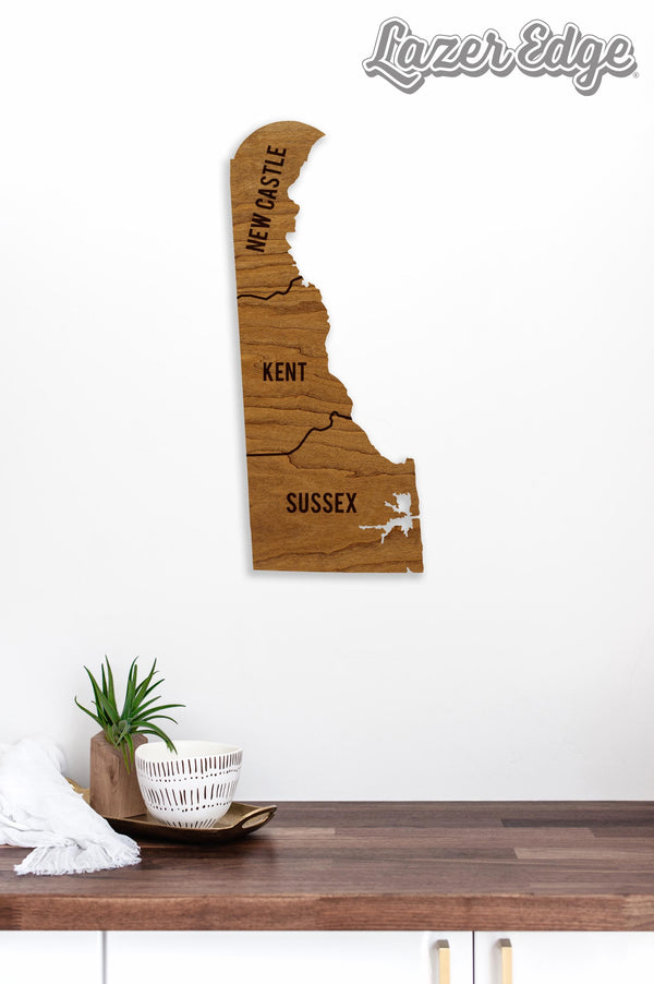 Delaware County Map Wall Hanging - Crafted from Cherry or Maple Wood