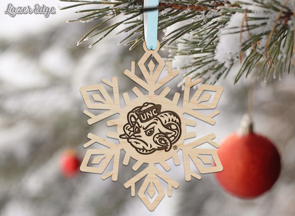 University of North Carolina Chapel Hill Ramses Snowflake Ornament – Crafted from Cherry and Maple Wood – UNC Tar Heels