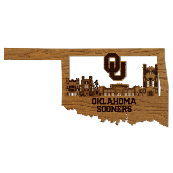 Oklahoma University Skyline Wall Hanging - Crafted from Cherry or Maple Wood - Oklahoma Sooners