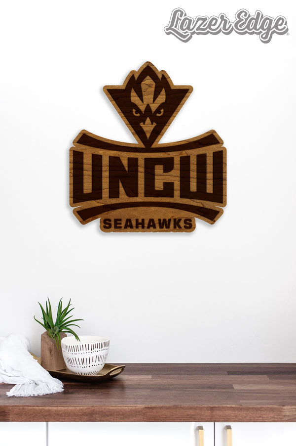 University of North Carolina at Wilmington Logo Wall Hanging – Crafted from Cherry and  Maple Wood - UNCW Seahawks