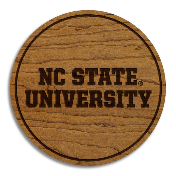 North Carolina State University Wordmark Coaster – Crafted from Cherry or Maple Wood – NC State Wolfpack