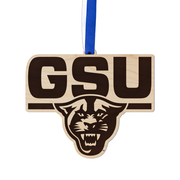 Georgia State University Logo Ornament – Crafted from Cherry Wood and Maple