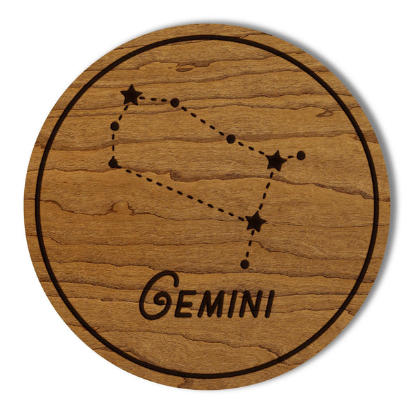 Gemini Constellation Zodiac Coaster – Crafted from Cherry or Maple Wood