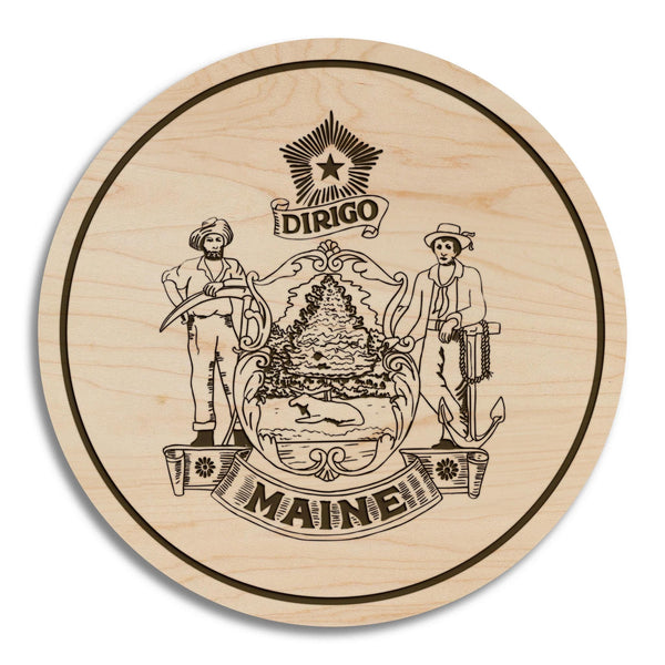 Maine State Flag Coaster - Crafted from Cherry or Maple Wood