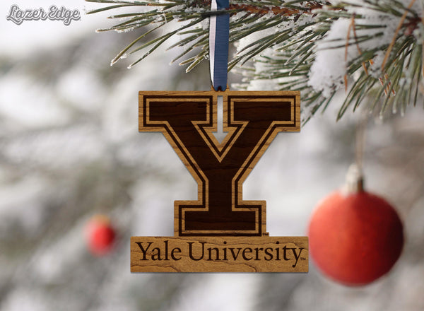 Yale University Athletic Y Ornament – Crafted from Cherry and Maple Wood – Yale Bulldogs