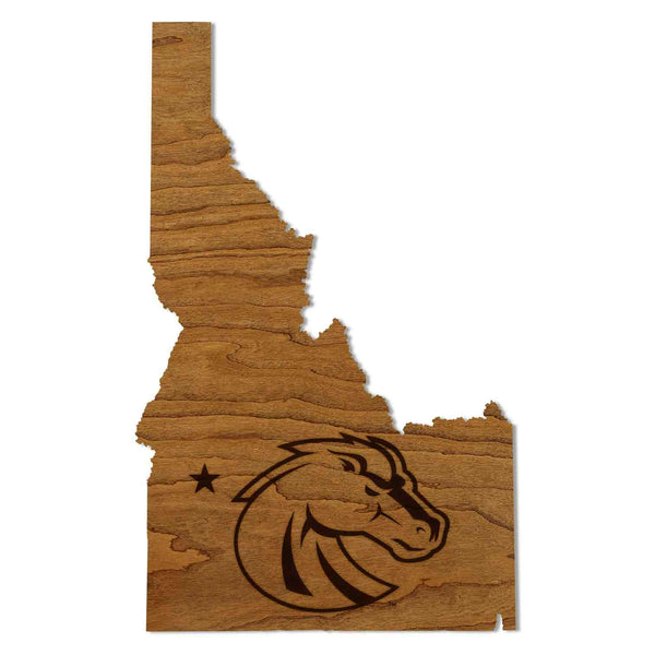 Boise State University Broncos on State Wall Hangings - Crafted from Cherry or Maple Wood -  Boise State University Broncos