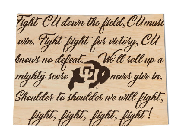 University of Colorado Fight Song Wall Hanging - Crafted from Cherry and Maple Wood - Colorado Buffaloes