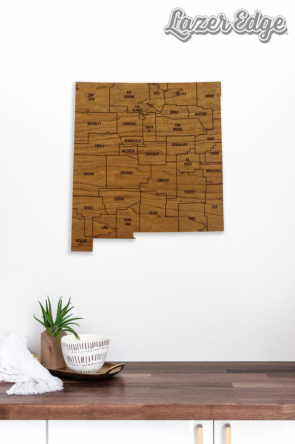 New Mexico County Map Wall Hanging - Crafted from Cherry or Maple Wood