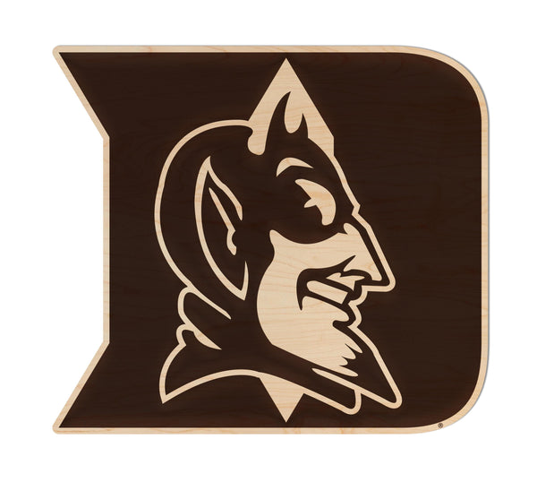 Duke University Iron D with Devil Wall Hanging - Crafted from Cherry and Maple Wood - Duke Blue Devils