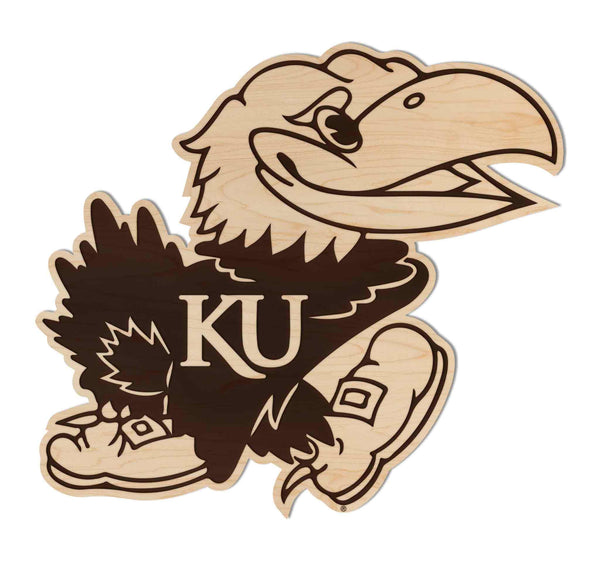 Kansas University Jayhawk Wall Hanging - Crafted from Cherry and Maple Wood - Kansas University Jayhawks