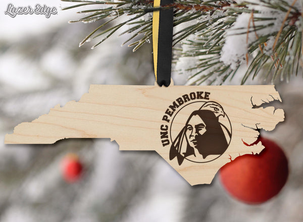 University of North Carolina Pembroke Braves on State Ornament – Crafted from Cherry or Maple Wood – UNC Pembroke Braves
