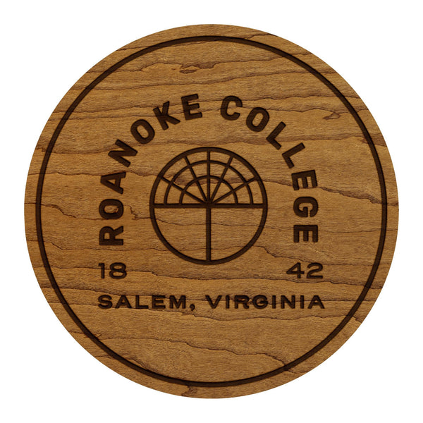 Roanoke College Badge Coaster – Crafted from Cherry or Maple Wood – Roanoke Maroons
