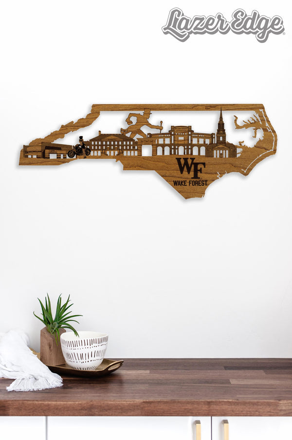 Wake Forest University Skyline Wall Hanging - Crafted from Cherry and Maple Wood - Wake Forest Demon Deacons