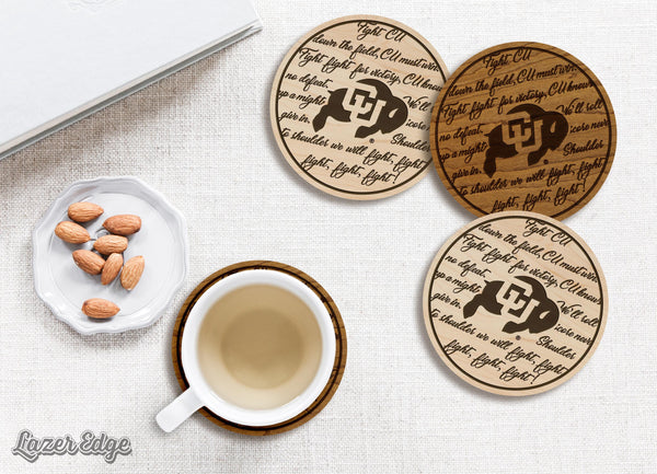 University of Colorado Boulder Fight Song Coaster – Crafted from Cherry or Maple Wood – Colorado Buffaloes