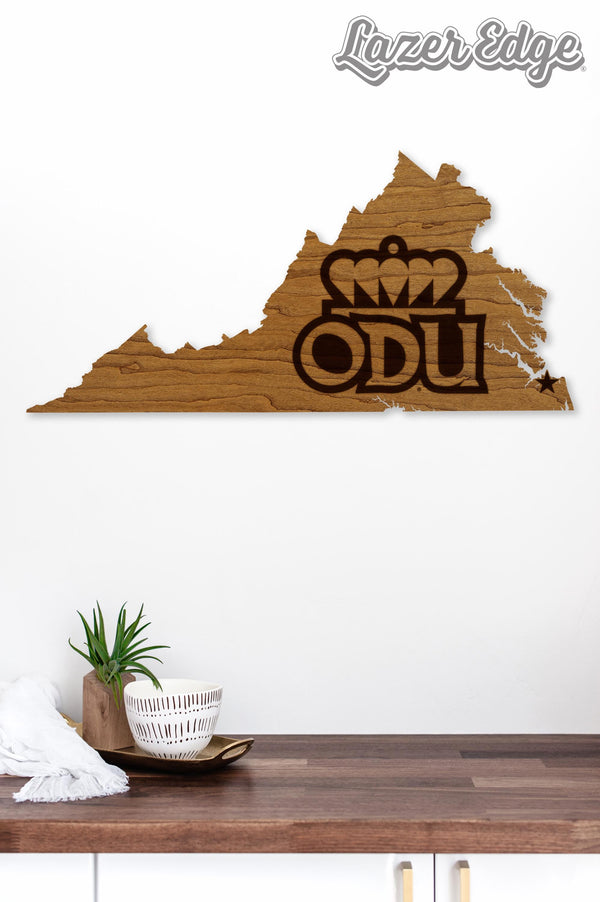 Old Dominion University Crown Logo on State Wall Hanging - Crafted from Cherry or Maple Wood - ODU Monarchs