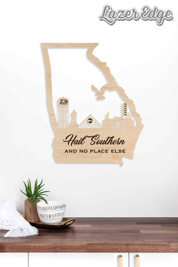 Georgia Southern University Skyline Wall Hanging - Crafted from Cherry or Maple Wood - Georgia Southern Eagles