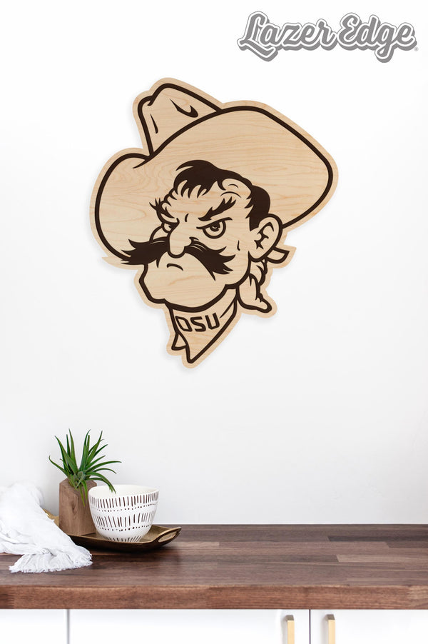 Oklahoma State University Pistol Pete Wall Hanging - Crafted from Cherry or Maple Wood - Oklahoma State Cowboys