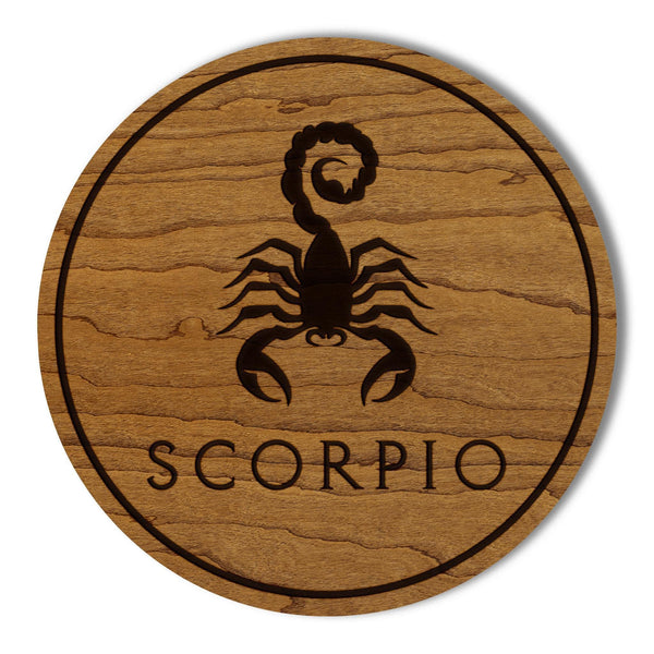 Scorpio Symbol Zodiac Coaster – Crafted from Cherry or Maple Wood